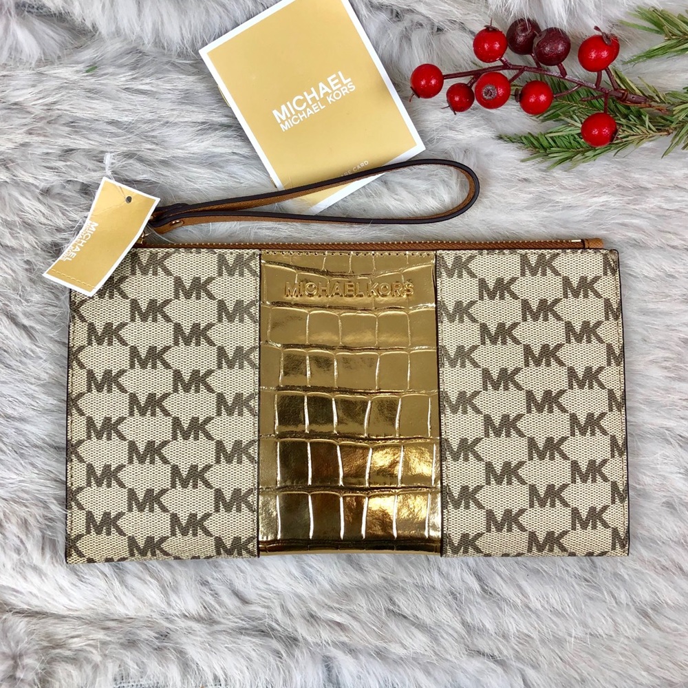 Michael Kors Center Stripe Large Zip Clutch